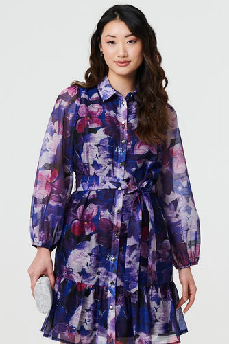 Izabel London – Floral Tie Waist Mini Shirt Dress