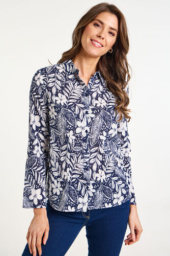 Leaf Print Crinkle Shirt