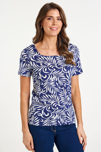 Square Neck Leaf Print T-Shirt
