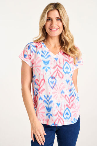 Ikat Print Linen Look T-Shirt