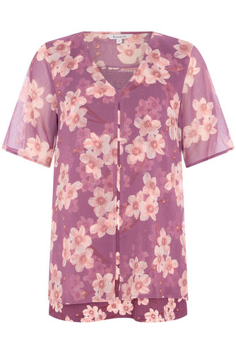 Spaced Floral Print Split Front Blouse