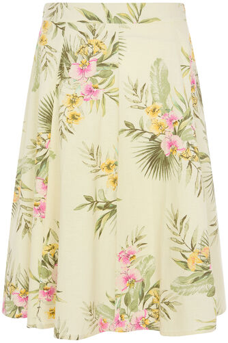 Tropical Floral Print Linen Flippy Skirt