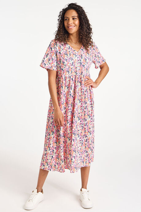 Ditsy Print Crinkle Smock Dress