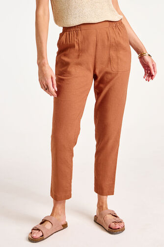 Flat Front Tapered Linen Trousers