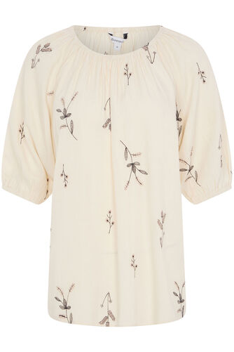 Floral Embroidered Gathered Neck Blouse