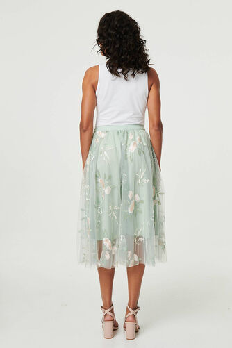 Izabel London – Floral Texture Semi Sheer Midi Skirt