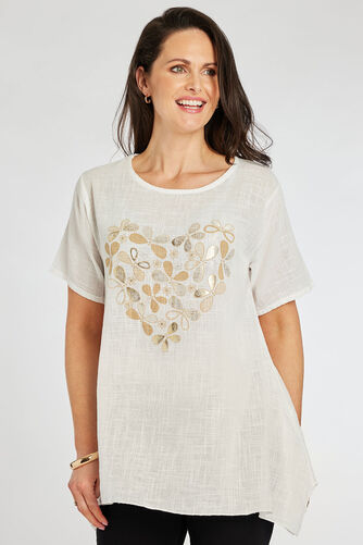 Short Sleeve Butterfly Heart Linen Look Tunic