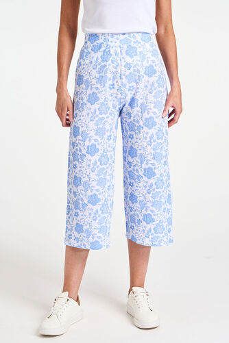 Floral Print Crinkle Jersey Cropped Trousers