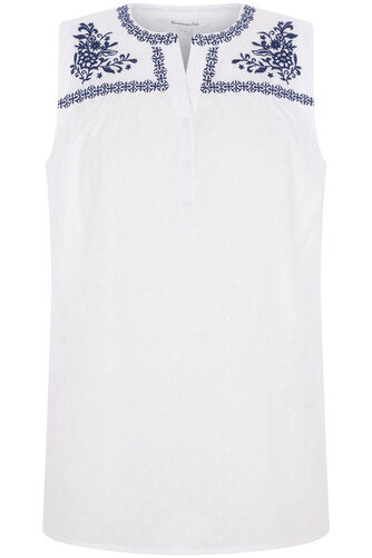 Embroidered Yoke Dobby Blouse