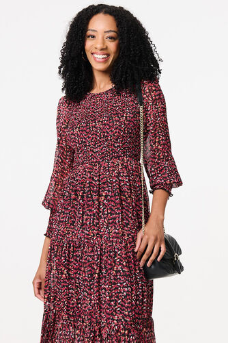 Izabel London – Ditsy Floral Tier Puff Sleeve Midi Dress