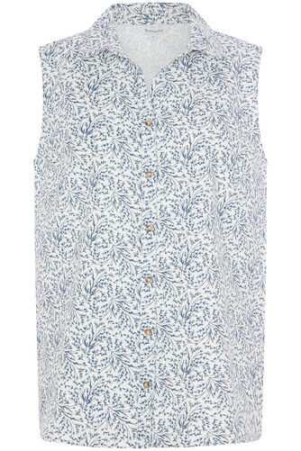 Bud Print Button Through Linen Blend Shirt