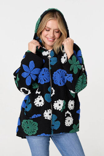 Izabel London – Textured Floral Longline Hoodie Coat