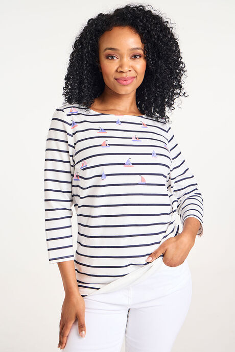 Autonomy – 3/4 Sleeve Stripe Boat Print Top