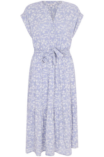 Sprig Print Chambray Belted Dress