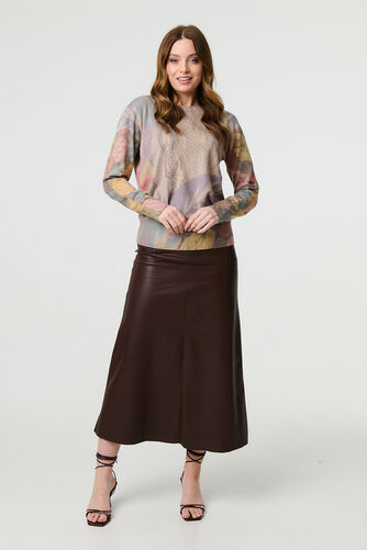 Izabel London – Abstract Long Sleeve Round Neck Knit Top