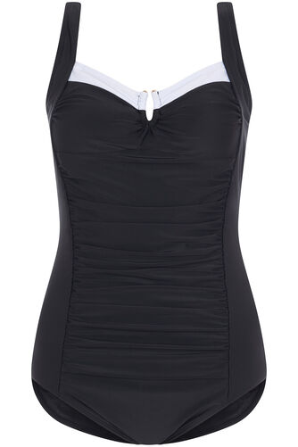Ruched Front Contrast Trim Swimsuit with Gold Detail