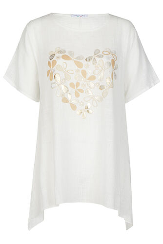 Short Sleeve Butterfly Heart Linen Look Tunic