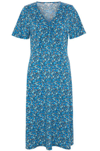 Ditsy Print Ruched Front Tea Dress