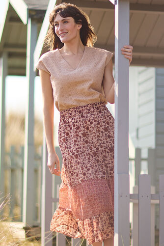 Autonomy – Patchwork Print Tiered Skirt